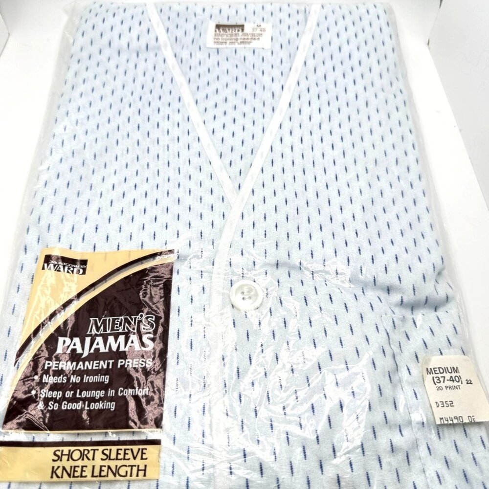 Mens Short Sleeve Knee-Length Lined Pattern Pajamas Size M New Old Stock Vtg